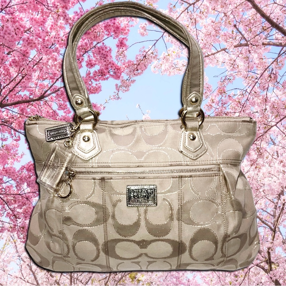 VTG Y2K COACH Poppy Glam Tote Bag in Gold Metallic Beige Clear Hang Tag 17890